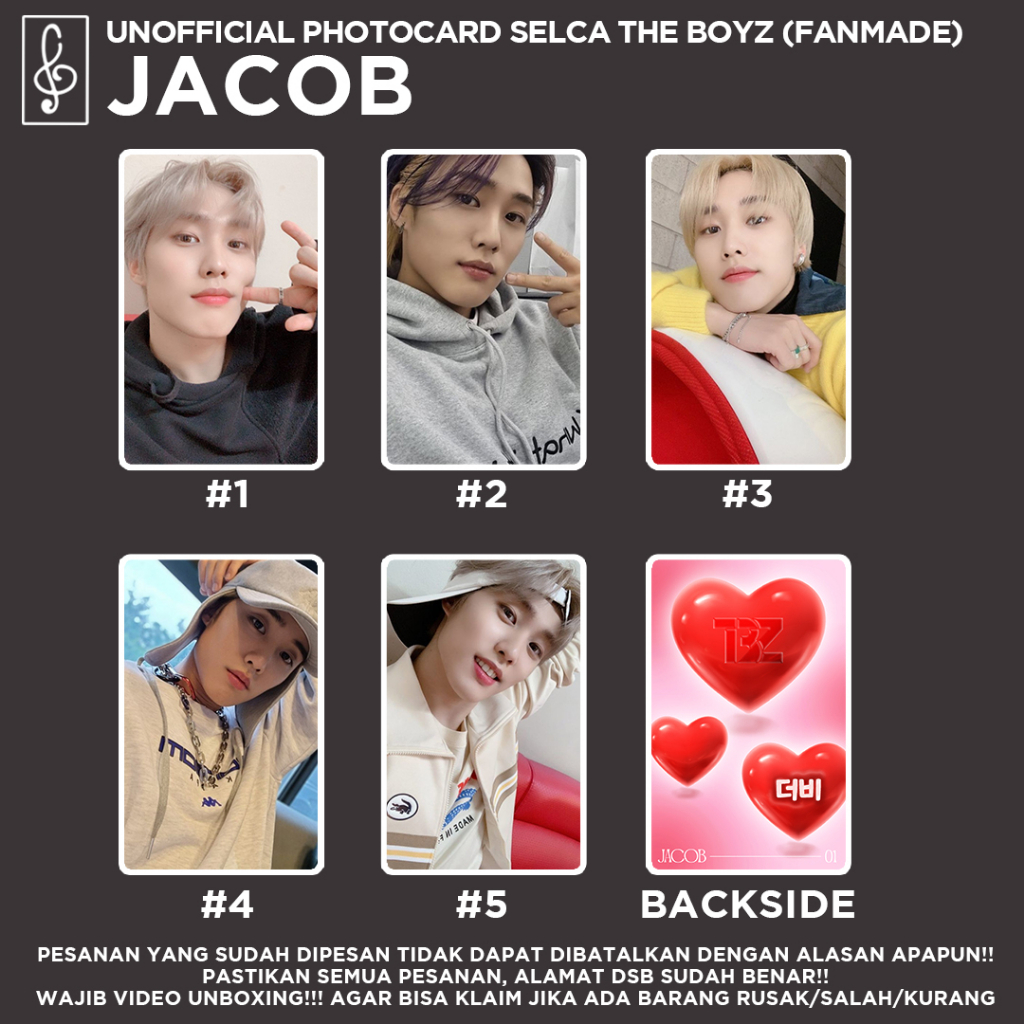 [SELCA TBZ] JACOB THE BOYZ BOYFRIEND MATERIAL PHOTOCARD  UNOFFICIAL