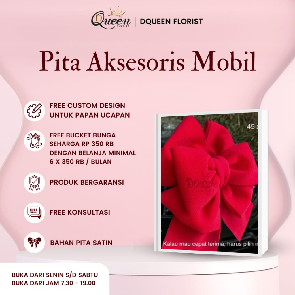 DQueen Florist Dekorasi Pita Hiasan Mobil Pengantin Baru Motif Hadiah Jumbo Bunga Bahan Spon