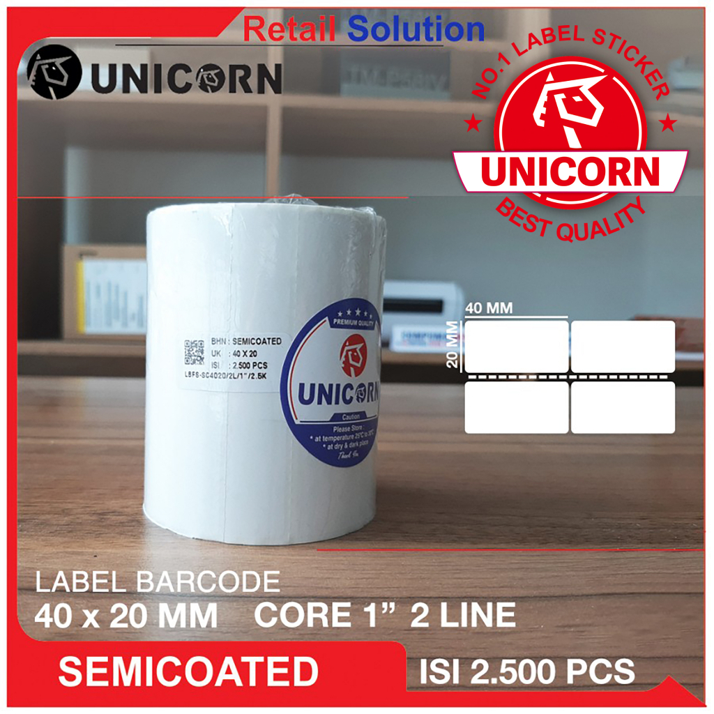 Stiker Label Barcode Semicoat 40x20mm / 40x20 mm / 40 x 20 mm isi 2500