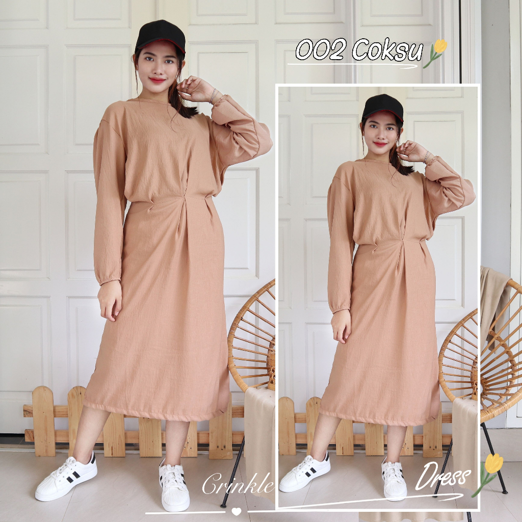 IZANY Dress Crinkle Midi Dress Crinkle