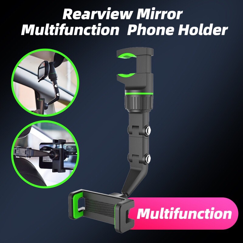 Car Phone Holder HD55 / Mount Car Phone Holder Rearview Mirror Spion 360 Derajat Kaca Tengah /  GPS Handphone Mobil Stand Jepit Jok Mount Breket CAR