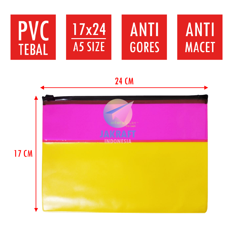

(1 Pcs) Map Zipper Bag Pouch Pocket A5 (24 x 17 Cm) Warna Plastik PVC Tebal Anti Air & Gores