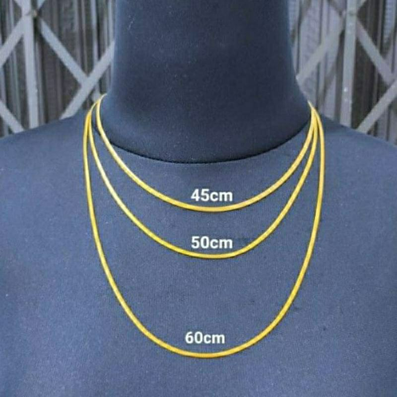 Kalung Titanium Import Flat Pipih Rata Gepeng Stainless Steel Anti Karat Selamanya Style Elegan Kasual Vintage Super High Quality Premium Flate Warna Gold Silver