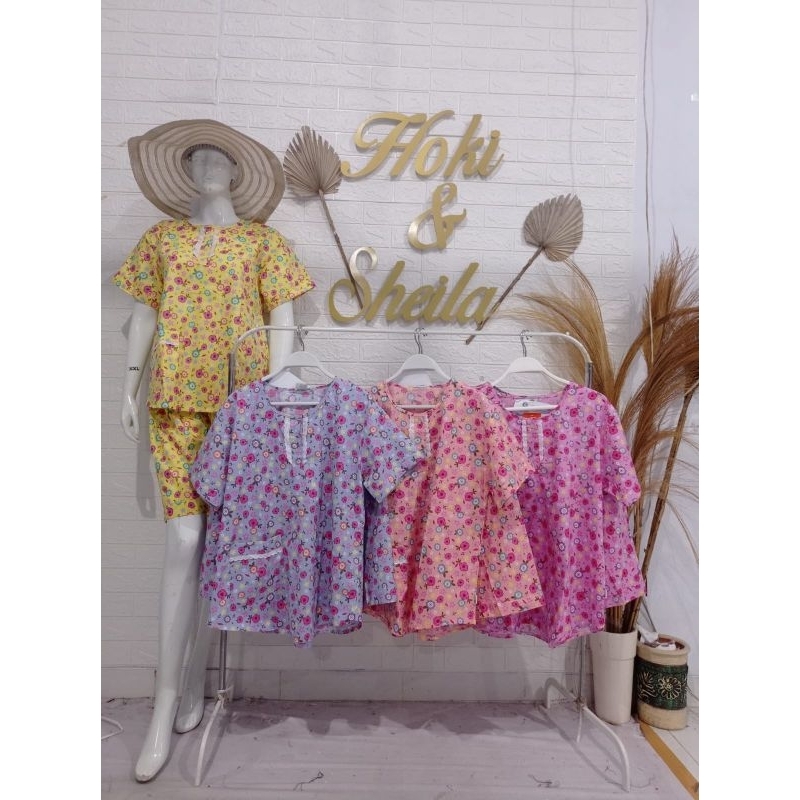 HOKI &amp; SHEILA Baju tidur Katun wanita Celana 3/4 (Fitri Flower)