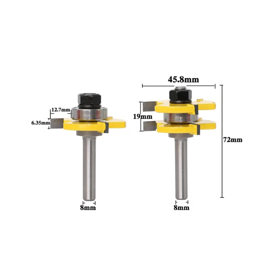 mata router set Tongue & Groove shank AS 8mm mata profil panel sambungan kayu