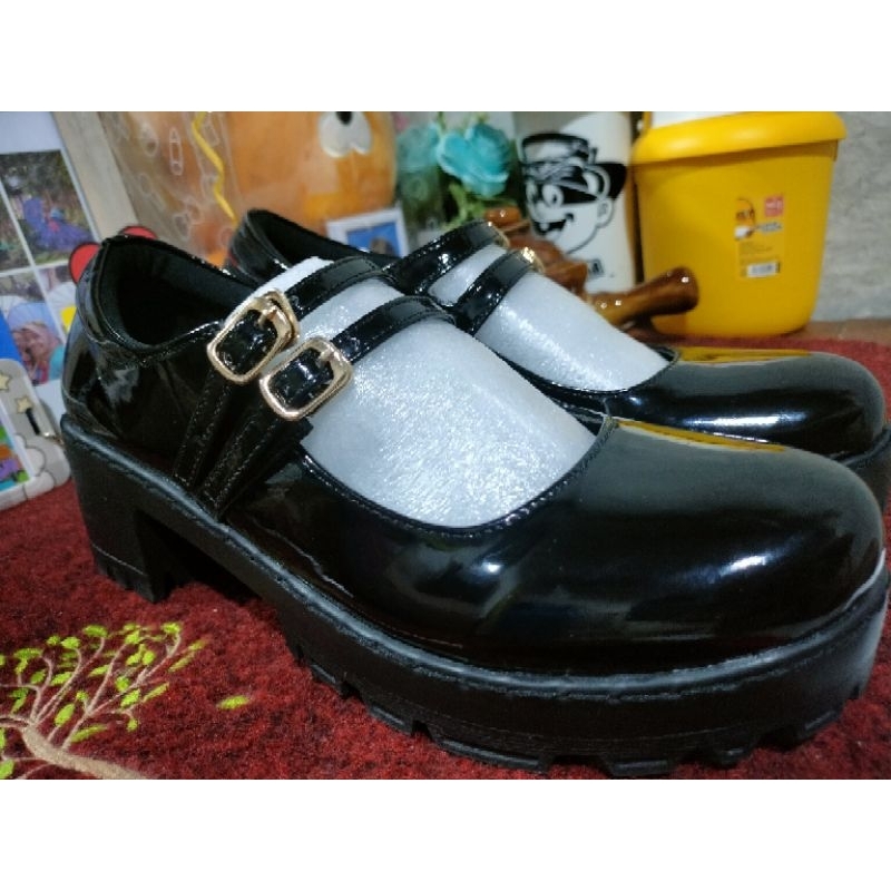 (READY/PL) BACA DESKRIPSI SEPATU KOREA PLATFORM SHOES HITAM PRELOVED SEPATU WANITA, HIGH HEELS, WEDG