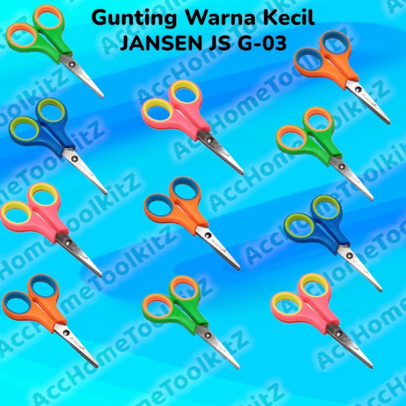 Gunting Kertas Sebaguna Scissors Original Gunting Warna Stainless Steel Renteng 12 pcs Ukuran Kecil Jansen GS-03 Rentengan 12pcs