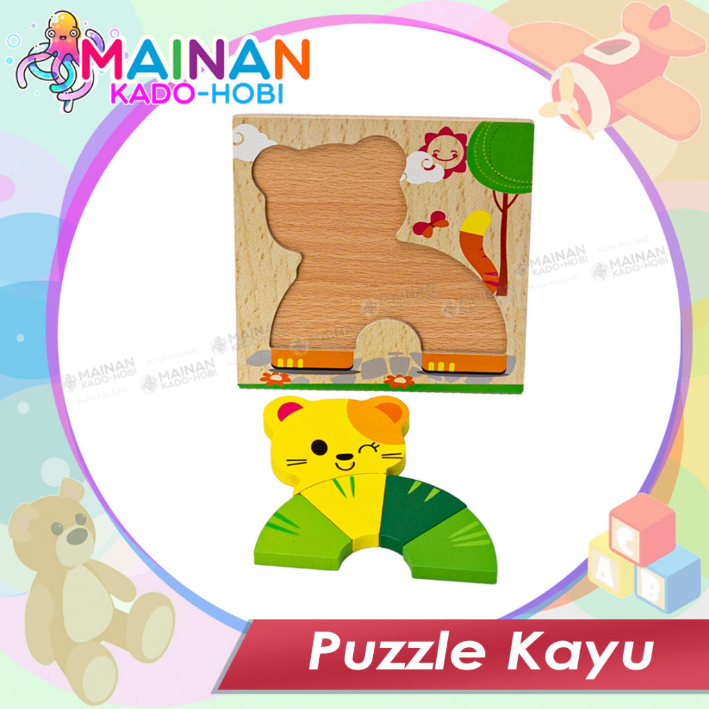 MAINAN ANAK EDUKASI PUZZLE CHUNKY KAYU PREMIUM KARAKTER ANIMAL VEHICLE