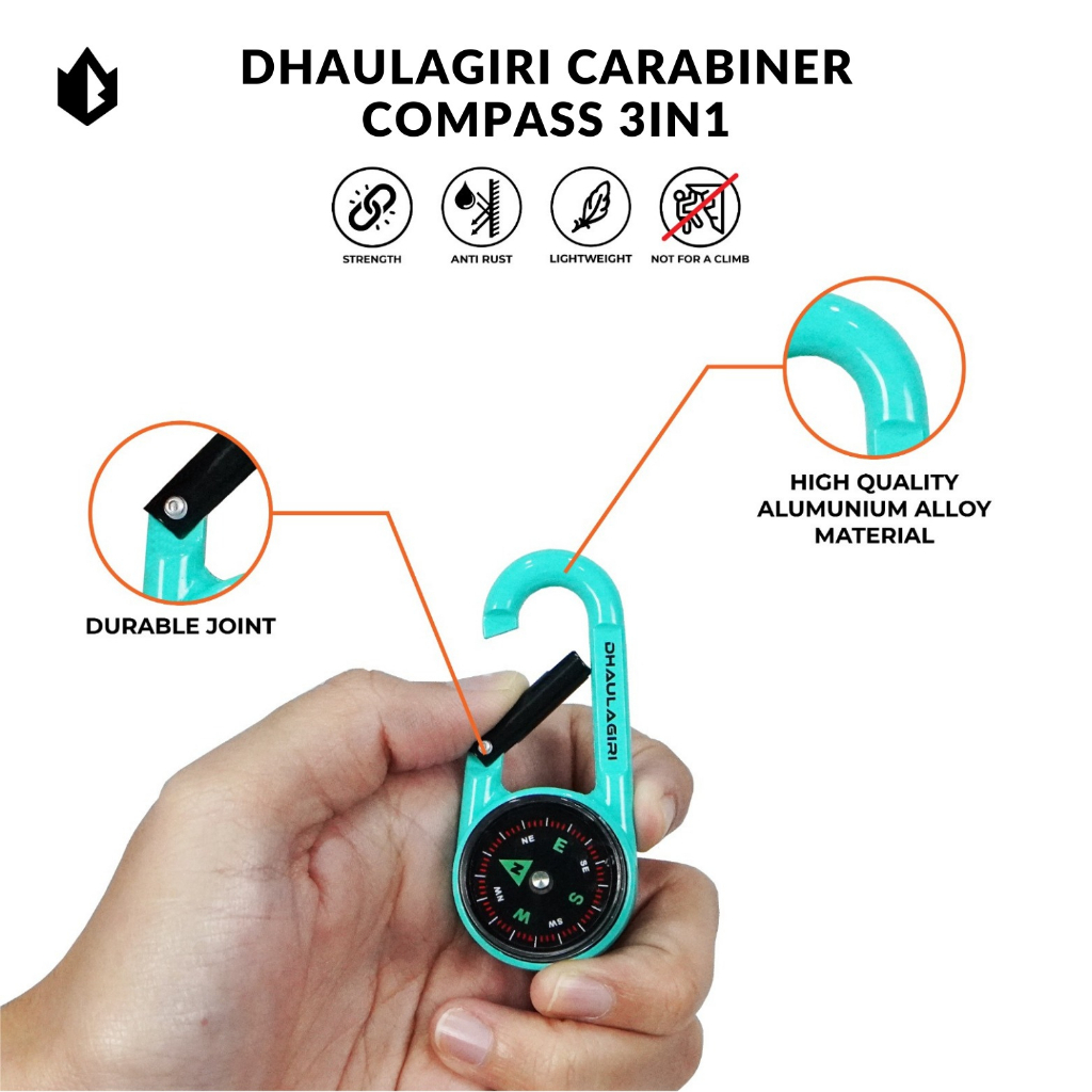 DHaulagiri karabiner 3 in 1 - karabiner kompas termometer - carabiner carier - karabiner alumunium - gantungan tas - kompas petunjuk