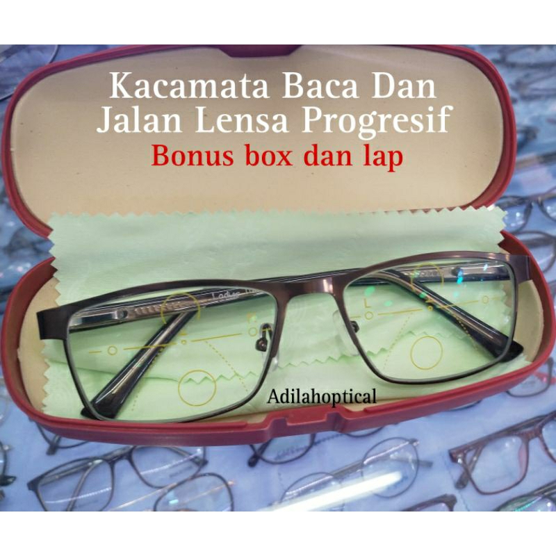 KACAMATA BACA PROGRESIF PRIA FRAME TITANIUM ELEGAN PERSEGI PANJANG KACAMATA PLUS DOUBEL FOKUS 3IN1 K