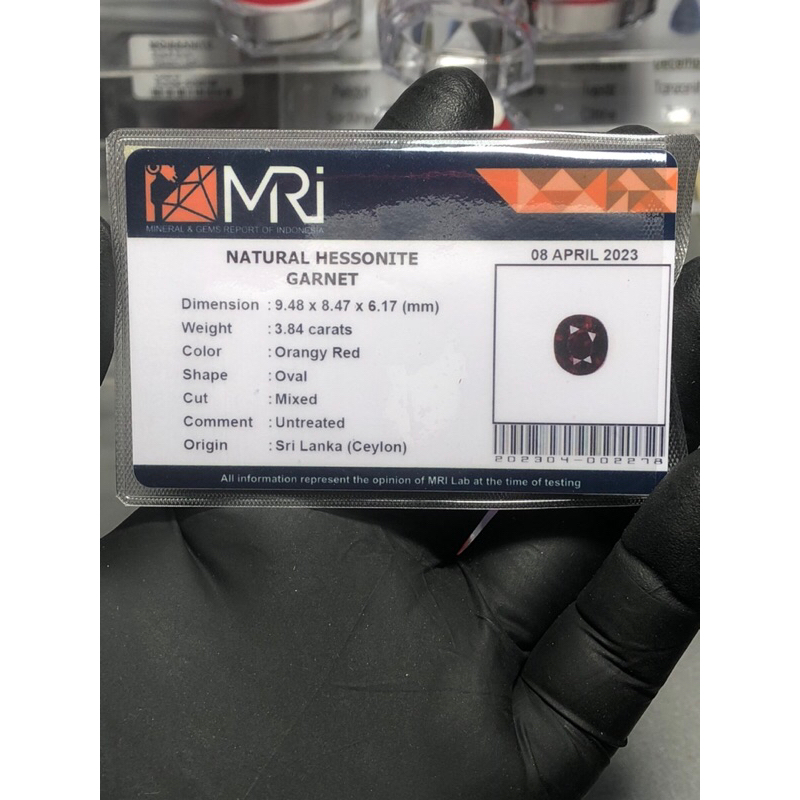 NATURAL HESSONITE GARNET ( 3.84 Crt ) ORANGY RED ( NTD ) SRILANGKA ( CEYLON )" MEMO MRI "