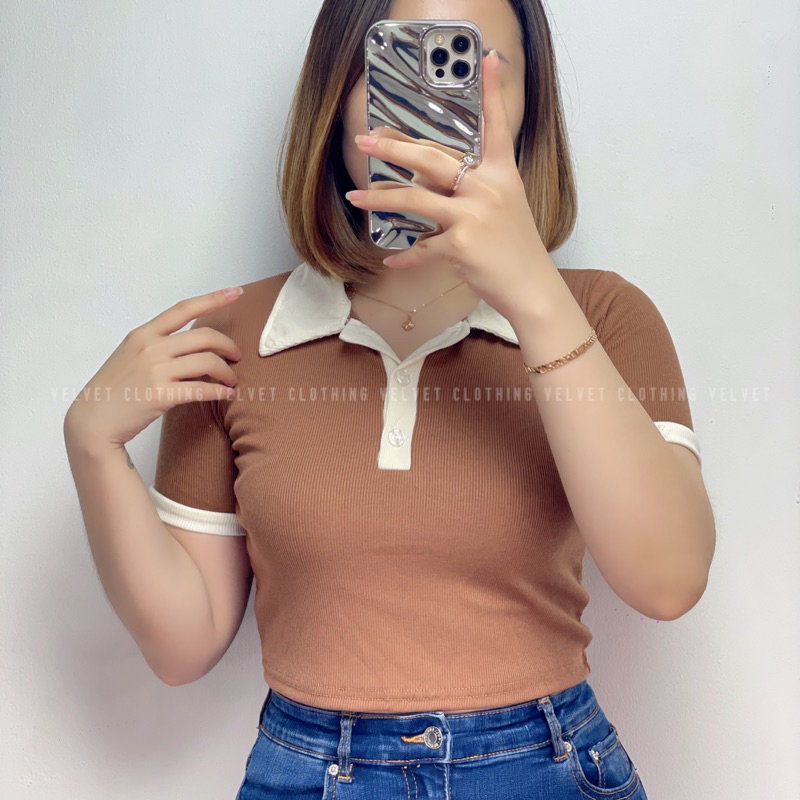 Polo Crop Top Polos Wanita / Crop Top Kerah Knit Wanita / Croptop Kerah Lengan Pendek 4694