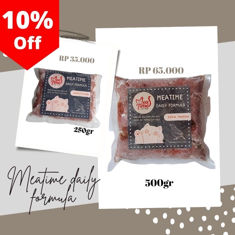 Meatime, makanan kucing / rawfood puyuh giling extra taurine