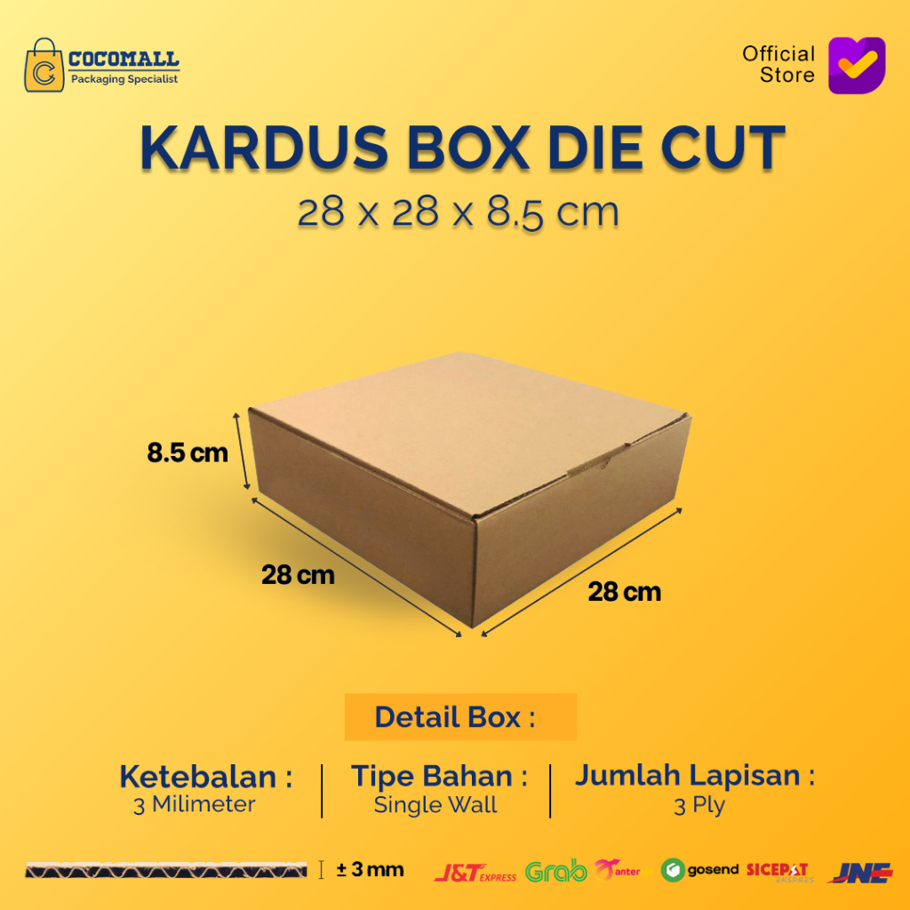 

Kardus Box Die Cut 28x28x8,5 CM Kotak Dus Packing Pizza Besar Polos