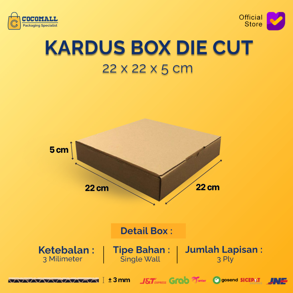 

Kardus Box Die Cut 22x22x5 CM Dus Packing Pizza Polos