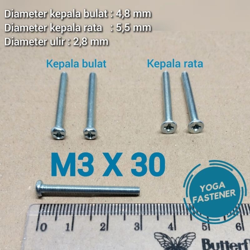 100 pcs Baut M3 x 30 kepala bulat baut elektronik power 3 cm