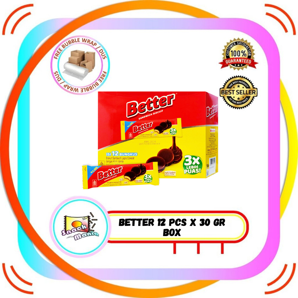 

Better Sandwich Biscuit Vanilla Cream 12 pcs x 30 gr Coklat Roma BOX