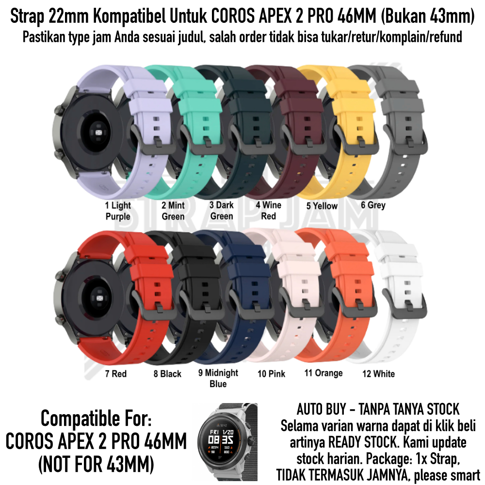 T2P Strap 22mm Untuk Coros Apex 2 Pro 46mm - Tali Jam Tangan Pin Quick Release