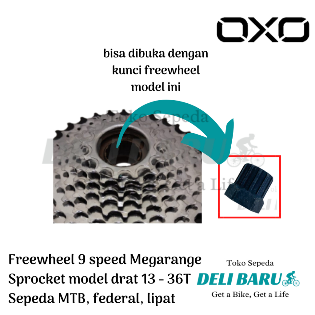 OXO Freewheel 9 speed megarange sprocket model drat 13-36T chrome CP hitam sepeda MTB federal lipat