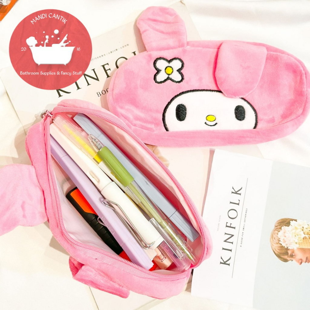 

Plushie My Melody kotak pensil gambar kelinci pink bunga melodi tempat alat tulis kantor pouch makeup organizer stationery sekolah melody star delu karakter lucu cute imut