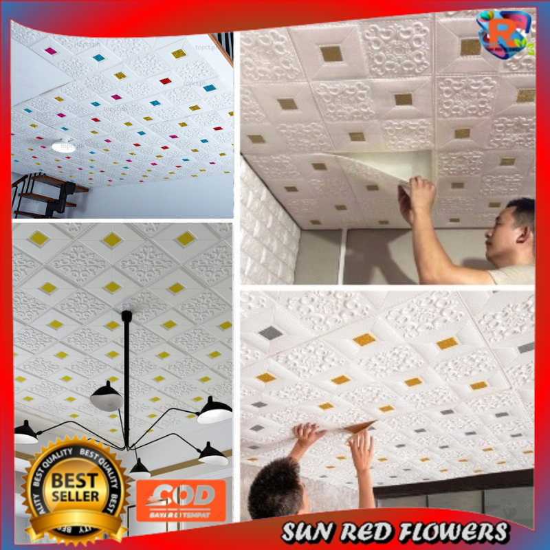 Wallpaper Dinding Foam 3D Wallpaper Plafon Dekorasi Kamar Murah 70cmx70cm