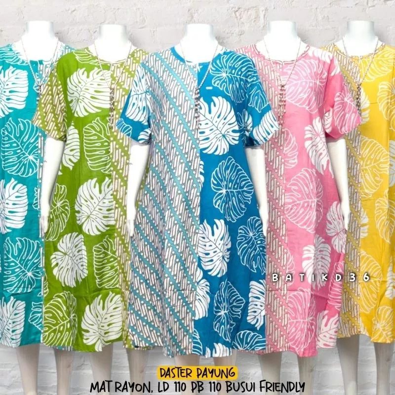 Baju Tidur Daster Payung Tyas Seling motif daun talas Soft Model Kekinian Batik Classic Bahan Rayon