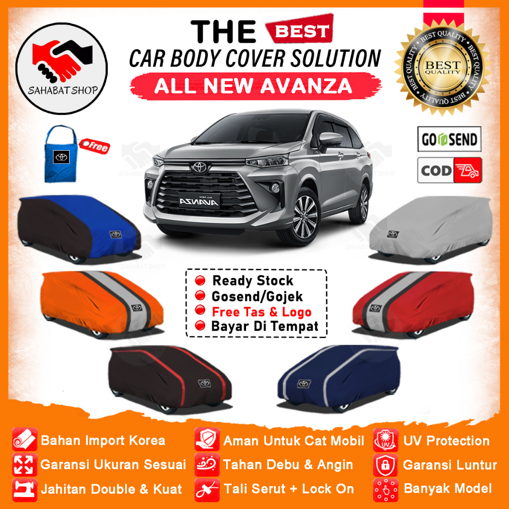 Sahabat Body Cover Mobil All New Avanza Veloz/ Sarung Penutup Mobil Avansa Outdoor 2022 2023 / Tutup Mantel Selimut Mantol Pelindung Jas Kerudung Terpal Pembungkus Kelambu Tutupan Bungkus Kerodong Mobil Waterproof Anti Air Model Orange