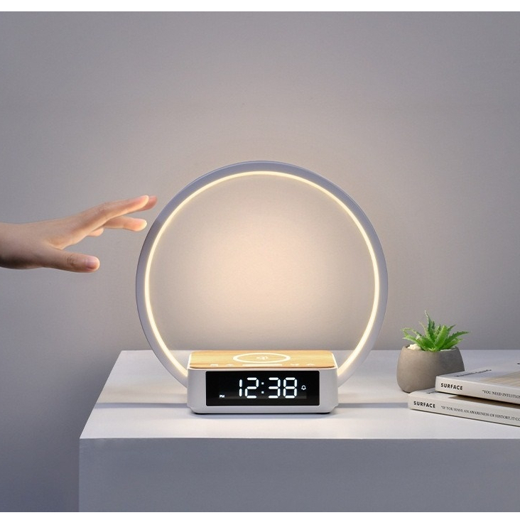 Lampu Meja Fast Charging Wireless Charger Modern Bulat Dengan Sinar LED