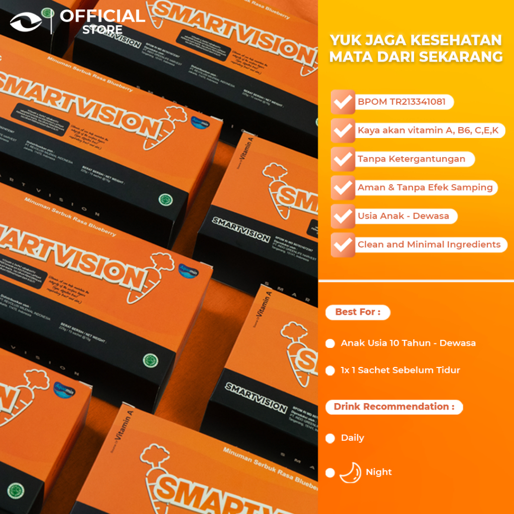 SMART VISION Suplemen Mata Minus, Plus, &amp; Silinder Terbaik - 1 Box Smart Vision Blueberry