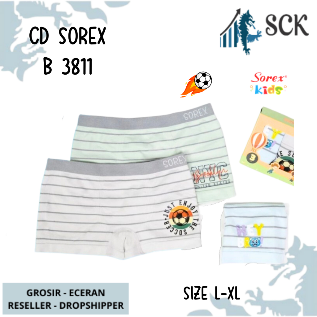 [ISI 3] CD Anak Laki-Laki SOREX 3811 Model Boxer / Celana Dalam Halus Ukuran L-XL / Pakaian Dalam Cowok - sckmenwear GROSIR