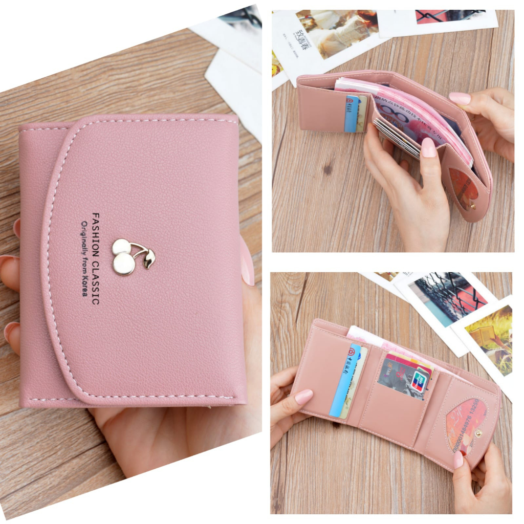 DOMPET LIPAT WANITA BRANDED SIMPLE LUCU MURAH CEWEK IMPORT MINI KULIT PREMIUM PINK KEKINIAN KOREA SLOT KARTU UANG KECIL PENDEK REMAJA LORYCA WA682P3