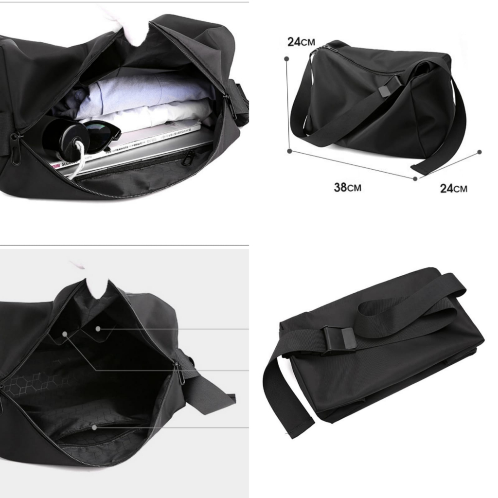 TAS SELEMPANG WANITA BISA PRIA SHOULDER SLINGBAG SIMPLE KEKINIAN MURAH IMPORT PREMIUM HATTON TA801B5 HITAM ANTI AIR FASHION KOREA CASUAL BATAM