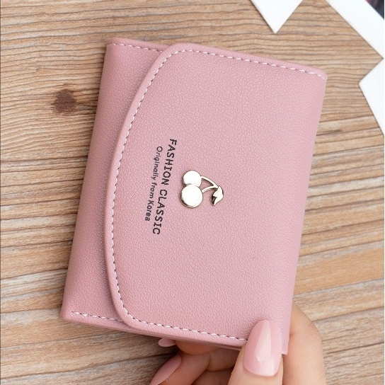 DOMPET LIPAT WANITA KULIT PREMIUM KEKINIAN MINI LUCU LORYCA WA682P3 PINK SIMPLE MURAH CEWEK BRANDED IMPORT KOREA SLOT KARTU UANG KECIL PENDEK REMAJA