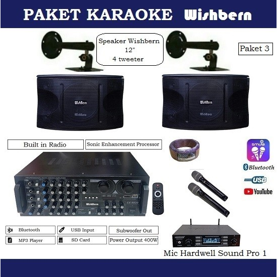 Paket Karaoke komplit Wishbern Speaker 12 inch - Paket 3