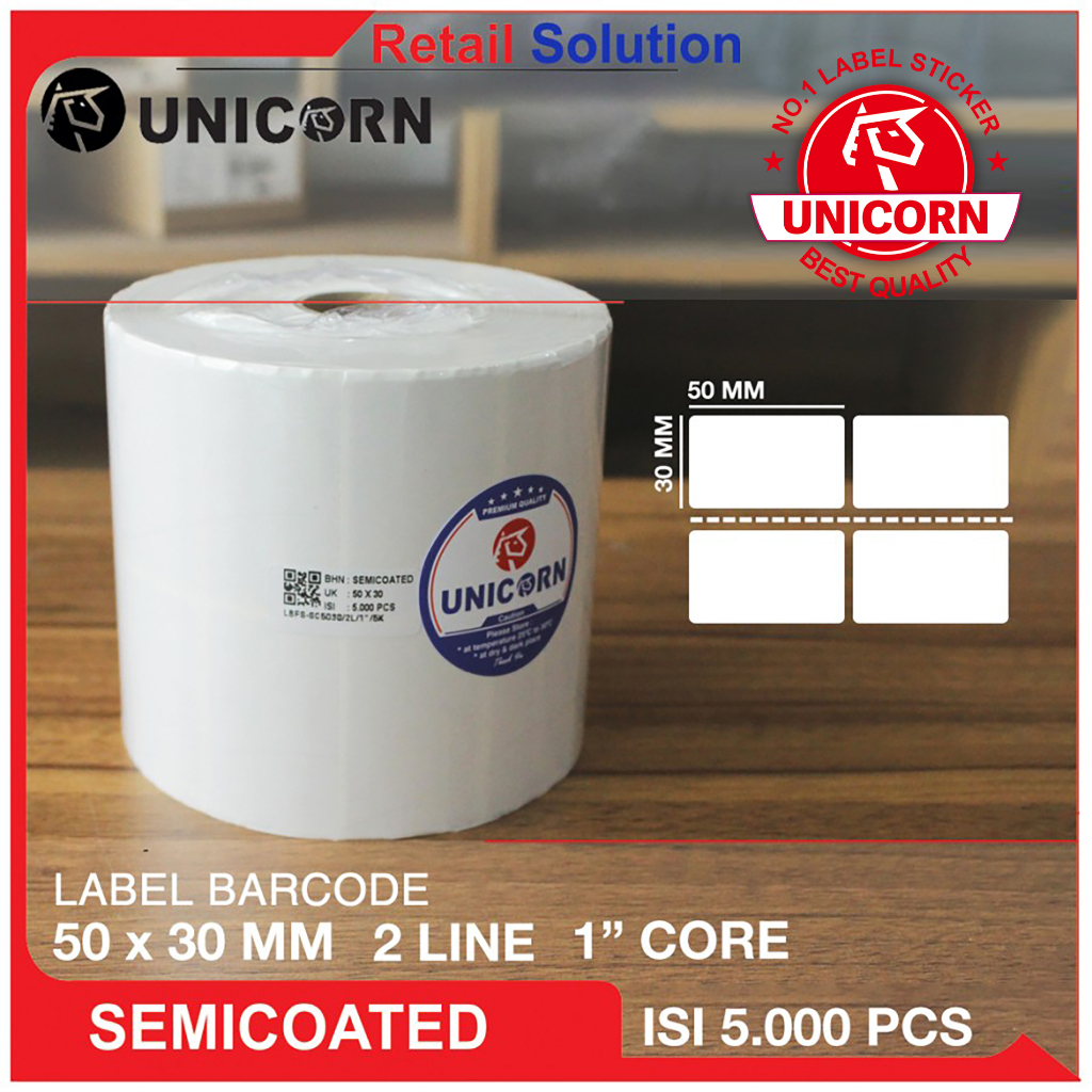 Stiker Label Barcode Semicoat 50x30 mm / 50 x 30 mm / 50x30mm 5000 pcs