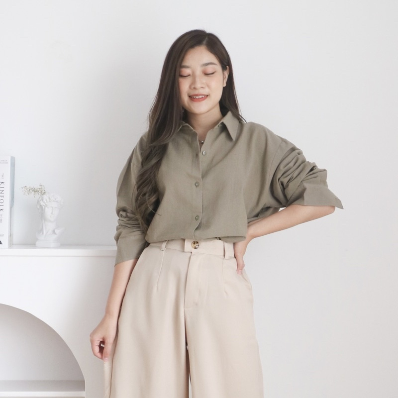 Kemeja Oversize Wanita linen Tanpa Saku Lengan Panjang Kmj03Pa