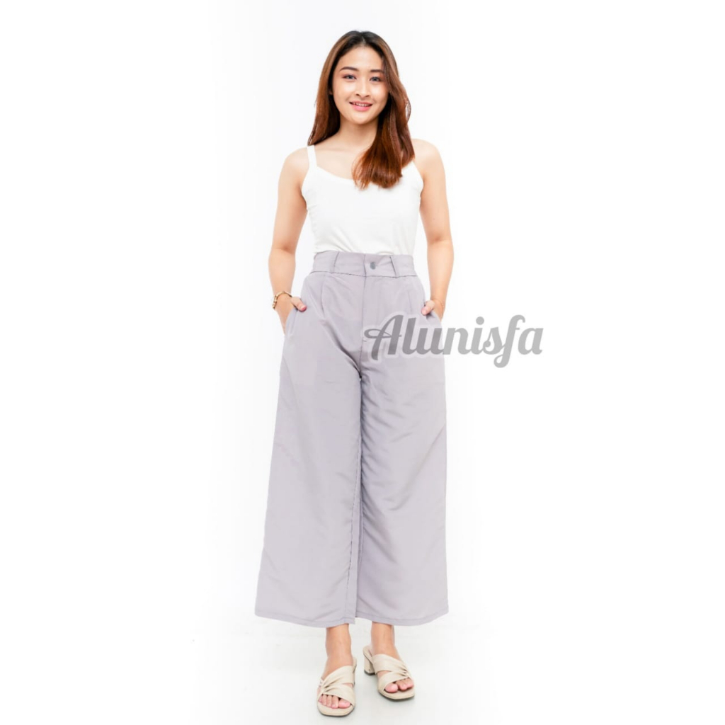 Celana Kulot Street Saku Depan/Celana Kantor Bahan Katun Jumbo Highwaist Wanita Loose Cullote Pants terkini