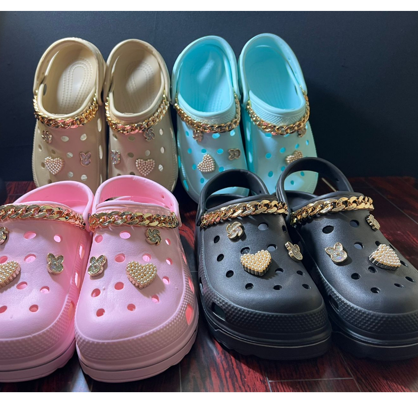 Sandal Kodok Classic Bae Clog Jibbitz mutiara, Sepatu Sendal Baim Wedges Platform Wanita Model Crocs_L3