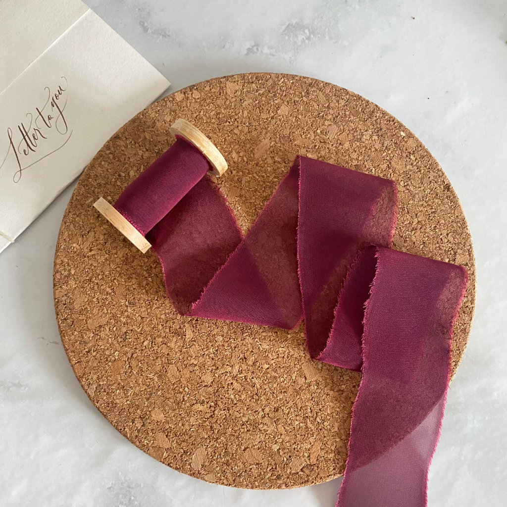

SILK RIBBON IN BURGUNDY - wedding ribbon / calligraphy ribbon / vows ribbon / pita buket