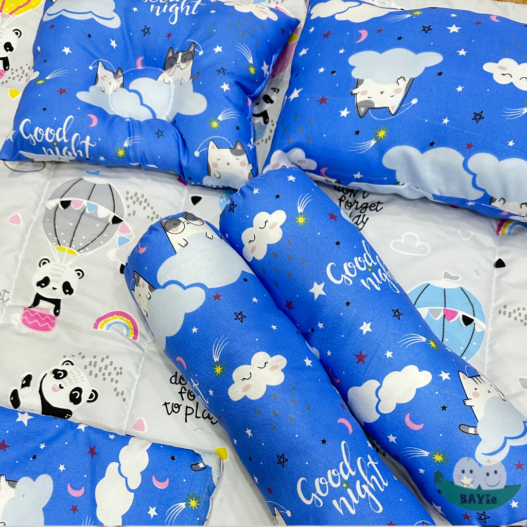 BAYIe - Set Lengkap Bed Cover Bayi Anak + 2 Bantal + 2 Guling Motif Karakter Size 60x 80 cm Free TAS /Selimut Bayi/Matras tempat tidur Bayi/Bedcover Set/Kado Lahiran / Perlengkapan Bayi