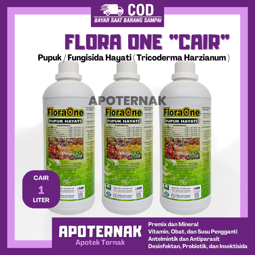 PUPUK FLORA ONE Cair 1 Liter | Pupuk Hayati Tricoderma Cair Atasi Busuk Akar dan Buah | Fungisida Hayati Trichoderma Layu Fusarium Cabe Keriting | FLORAONE