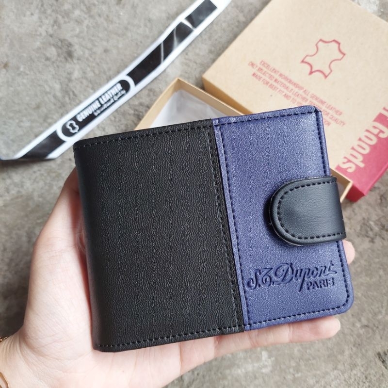 Dompet Pria Model Lipat Kancing Black Navy Pendek