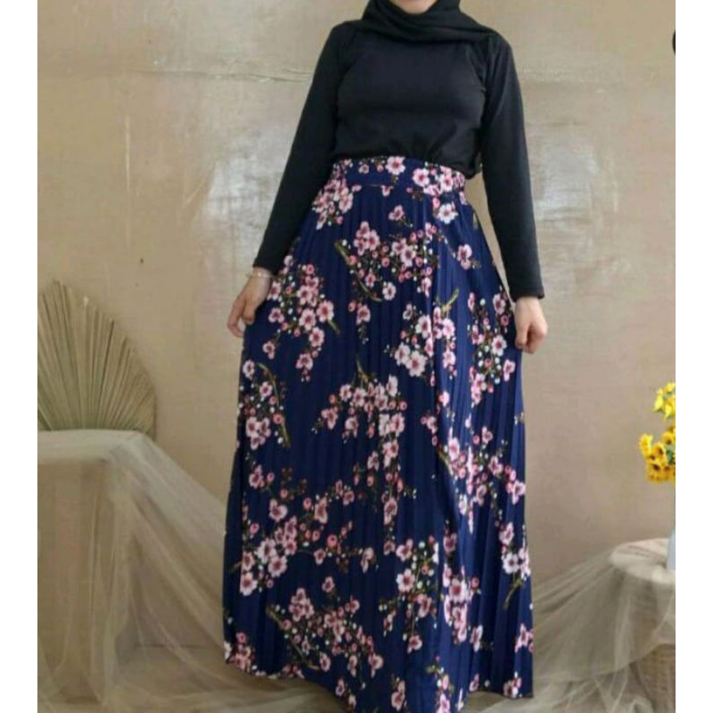 free ongkir rok bunga melati/rok Daisy premium/ rok motif terbaru/rok plisket panjang