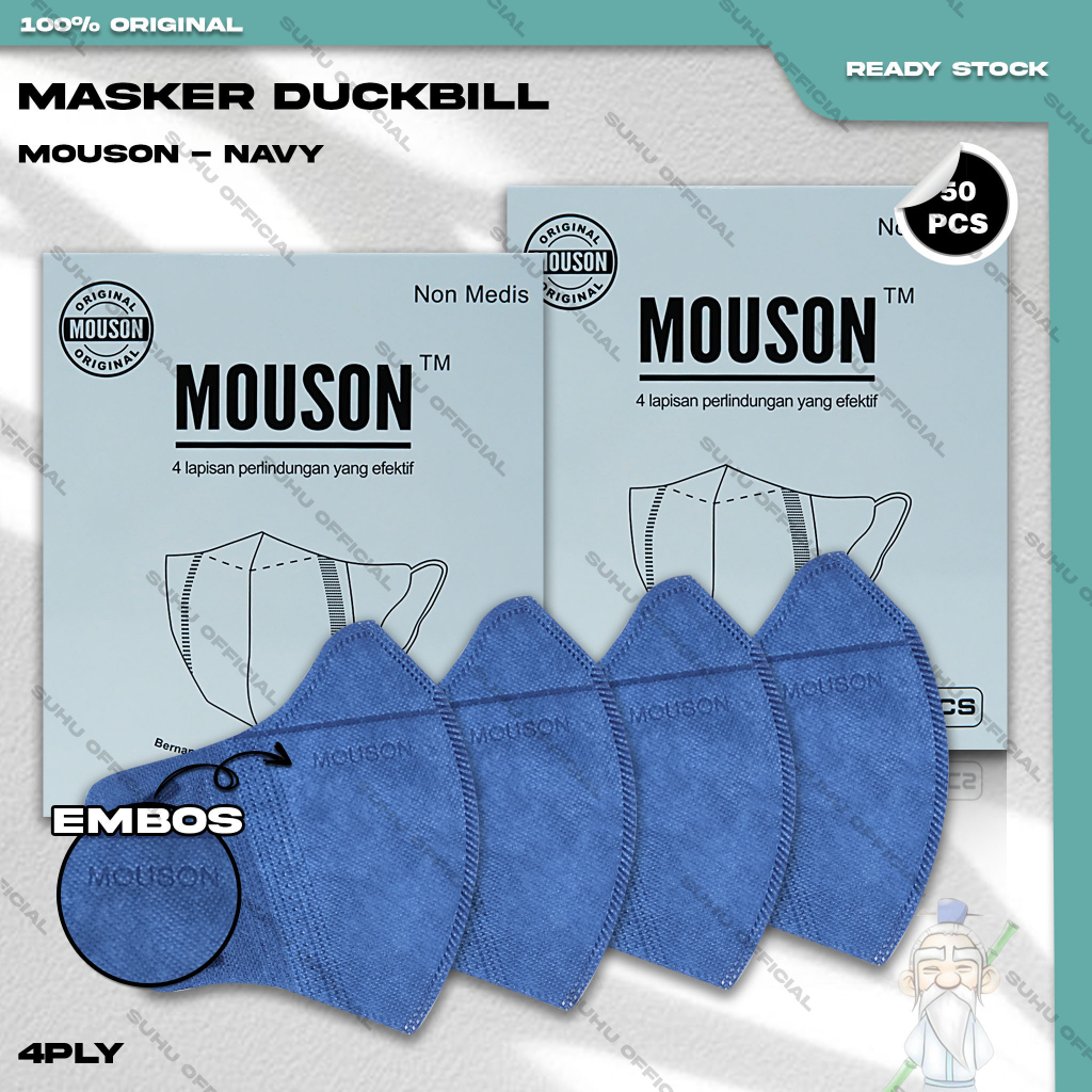 Masker Duckbil MOUSON 4Ply isi 50Pcs Warna Navy Biru Dongker Duckbill 4 Ply Earloop Surgical Mask