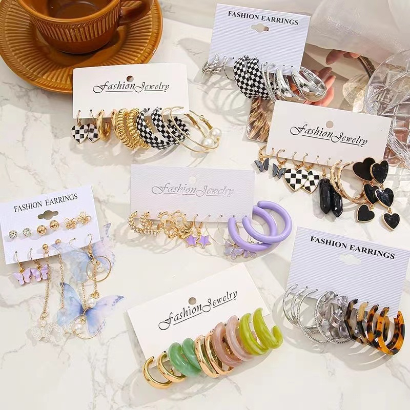 Sayishop Set Anting Hoop Desain Hati Butterfly Duck Drop Warna-Warni Untuk Wanita