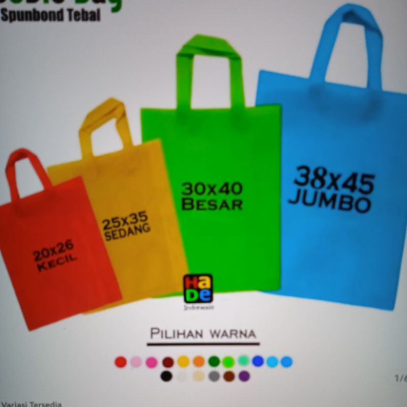 

tas press/tas spunbond goodie bag tali uk jumbo/besar/kecil(20x25 , 25x35 , 30x40 , 38x45 ) untuk kantong belanja lipat