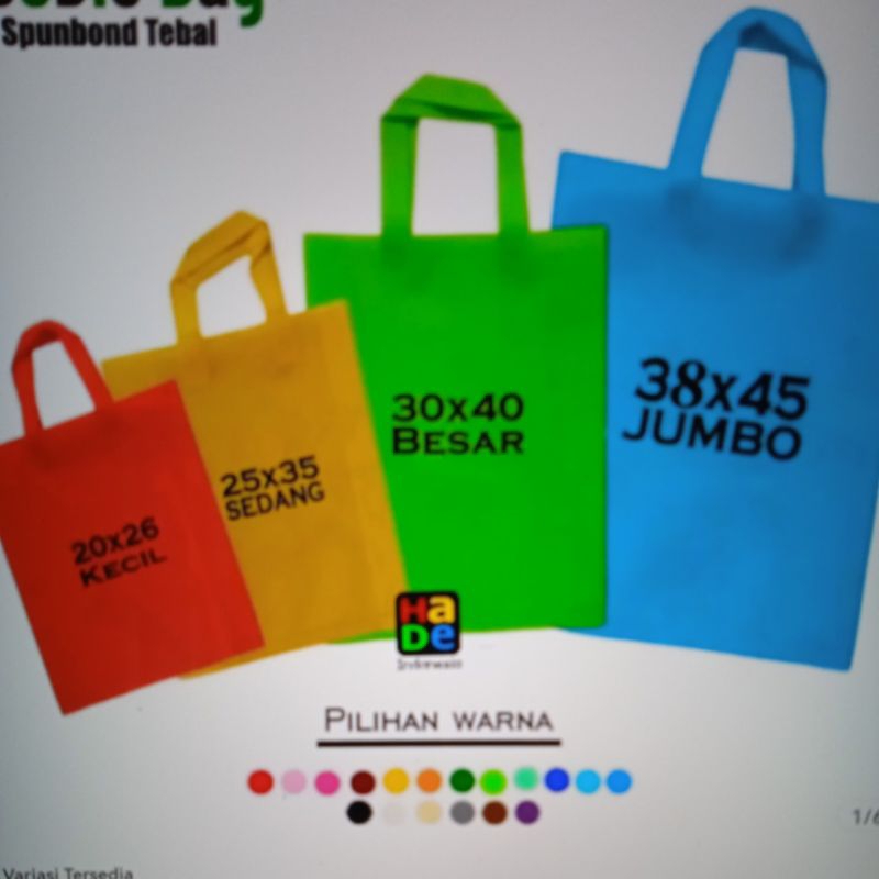 tas press/tas spunbond goodie bag tali uk jumbo/besar/kecil(20x25 , 25x35 , 30x40 , 38x45 ) untuk kantong belanja lipat