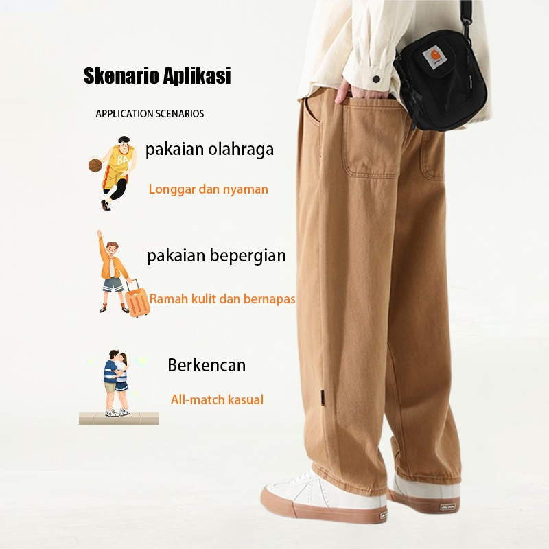 【NEW】Celana panjang pria korean style celana cargo panjang celana Khaki celana panjang cowok loose straight pants celana santai pria oversize celana jogger celana boyfriend dasar pria2023