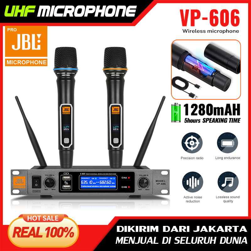 VP-606 Penerima Mikrofon Nirkabel Profesional Terbaru dengan Antarmuka USB UHF Satu-Dua dengan Mikrofon Nirkabel Asli yang Dapat Diisi Ulang