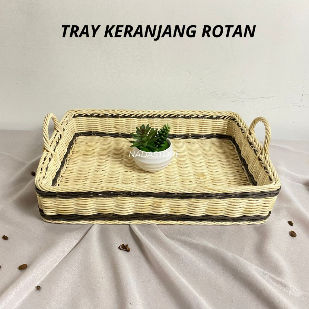 TRAY KERANJANG ROTAN / NAMPAN KOTAK ANYAMAN ROTAN AESTHETIC 40 X 30 X 8 CM